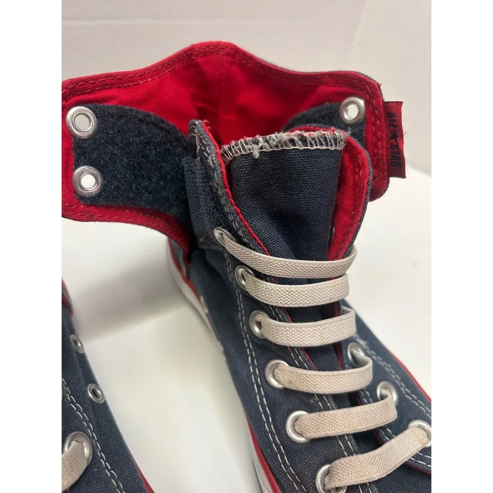 Converse All Star High Top Sneakers Kids Size 3 Roll Down Collar Blue Red‎